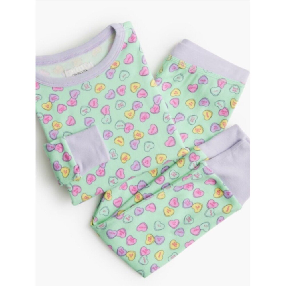 Crewcuts Girl's Heart Allover Print Pajama Set Snug Fit 100% Cotton Long Sleeve